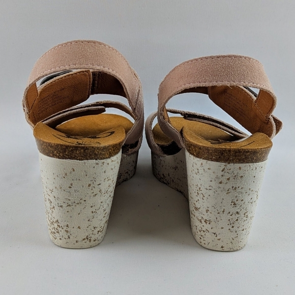 OTBT Peasant Wedge Platform Slingback Sandal Suede Leather Rosetta Blush 8 NWOB - Picture 9 of 13
